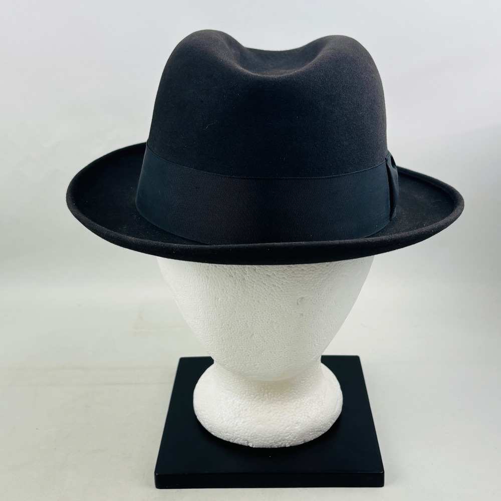 Vintage Mens Sterling Hats Black Felt Fedora Hat Grosgrain Ribbon Bow No Size - Picture 1 of 12